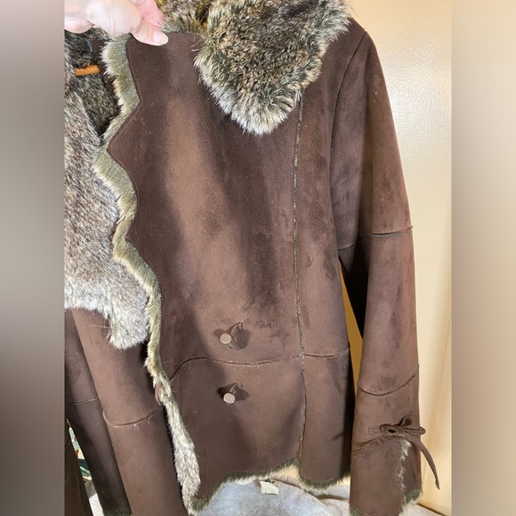 Vintage Apanage Faux Suede Fur Coat Jacket Leather Brown Shearling Sheepskin - Picture 8 of 16
